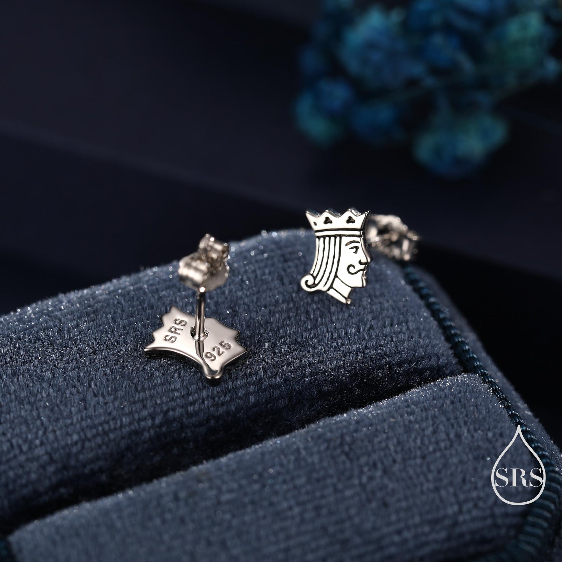 King of Hearts Sterling Silver Stud Earrings – Tiny Playing Card Design Earrings - Silver or Gold or Rose Gold Finish