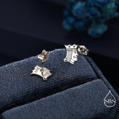 King of Hearts Sterling Silver Stud Earrings – Tiny Playing Card Design Earrings - Silver or Gold or Rose Gold Finish