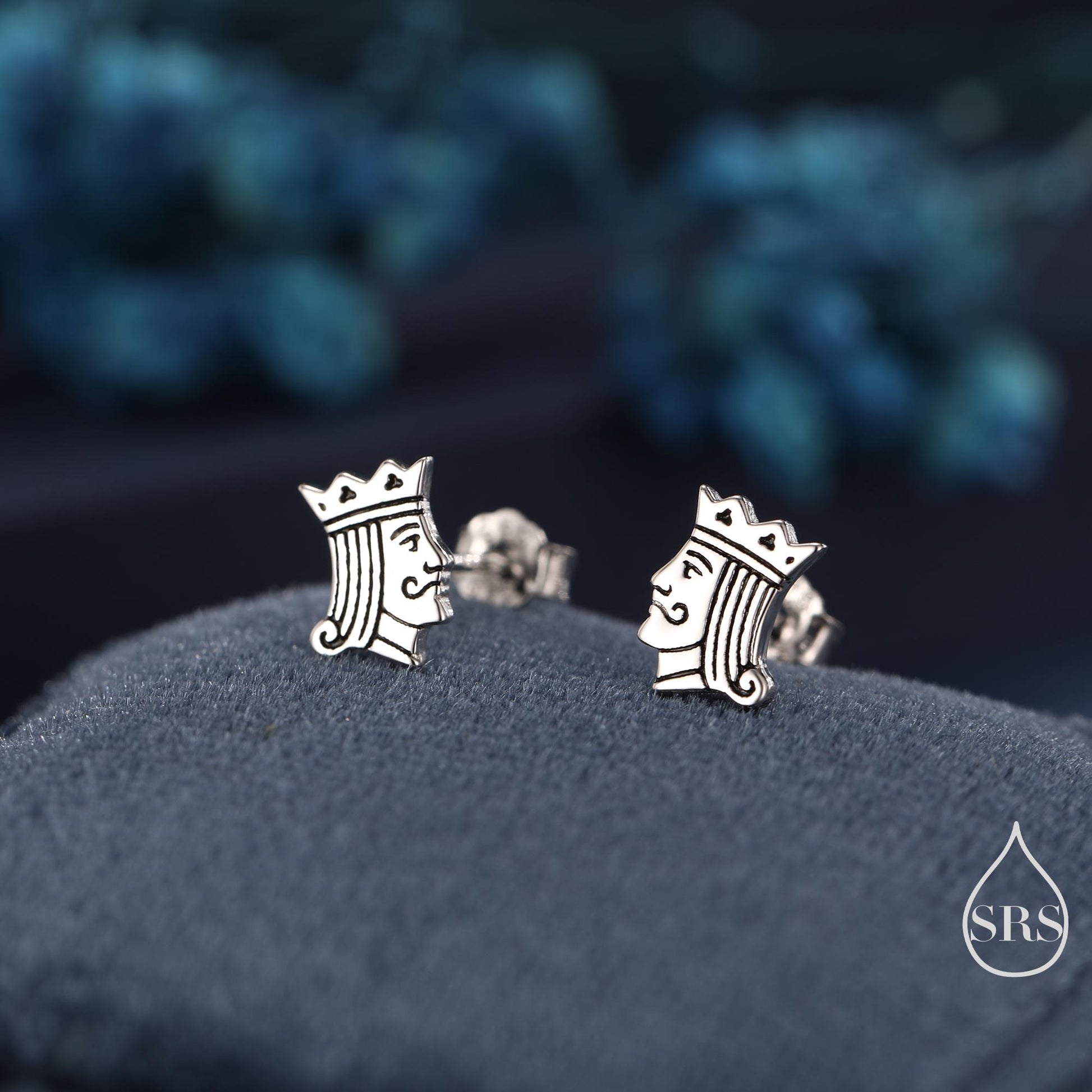 King of Hearts Sterling Silver Stud Earrings – Tiny Playing Card Design Earrings - Silver or Gold or Rose Gold Finish