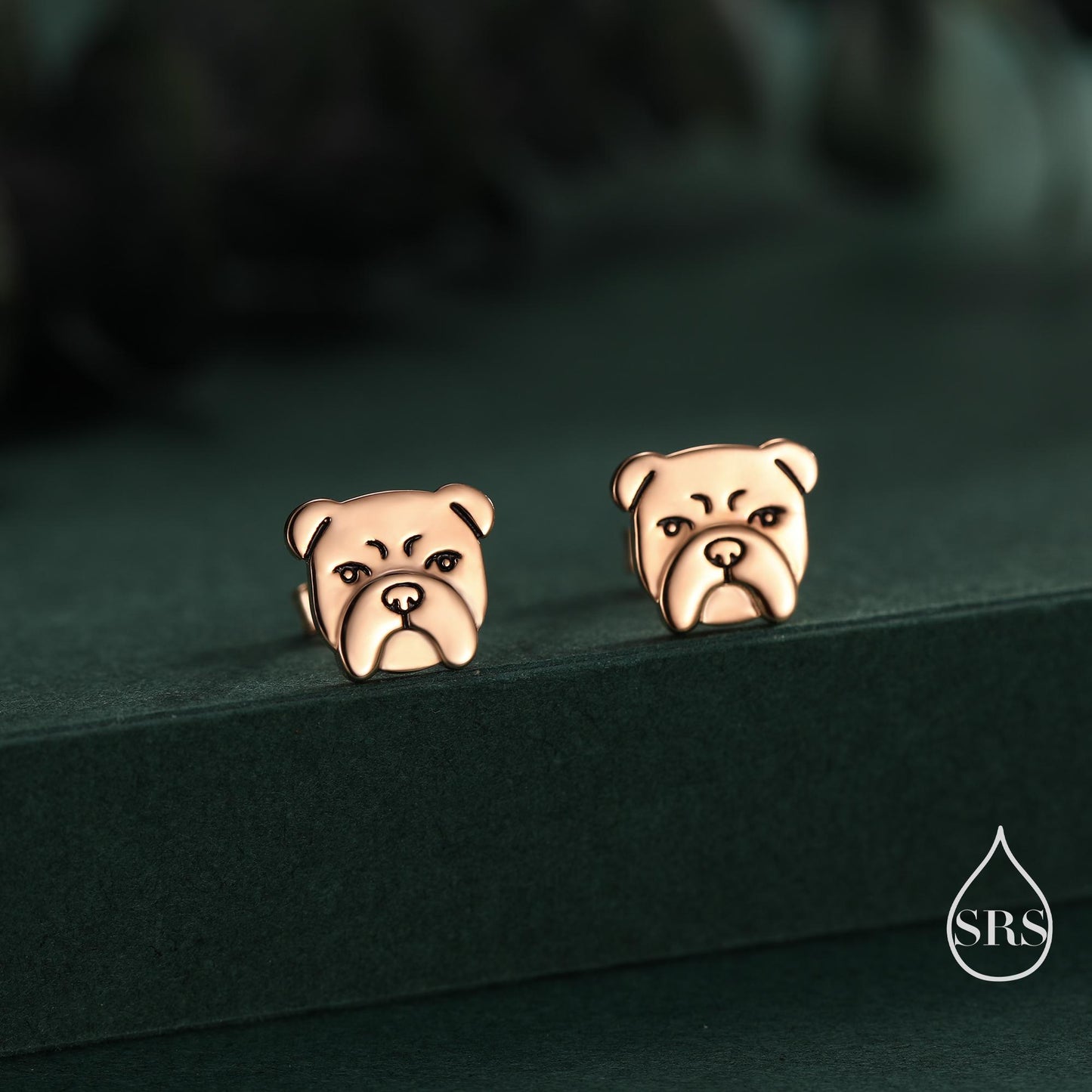 Cute Bulldog Stud Earrings in Sterling Silver, Silver, Gold or Rose Gold, Small Bulldog Earrings, Silver Dog Earrings