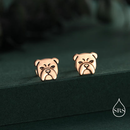 Cute Bulldog Stud Earrings in Sterling Silver, Silver, Gold or Rose Gold, Small Bulldog Earrings, Silver Dog Earrings