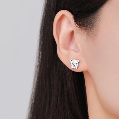 Cute Bulldog Stud Earrings in Sterling Silver, Silver, Gold or Rose Gold, Small Bulldog Earrings, Silver Dog Earrings