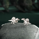 Spinosaurus Dinosaur Sterling Silver Stud Earrings – Minimalist Prehistoric Design, Silver, Gold or Rose Gold Finish, Tiny Dino Earrings