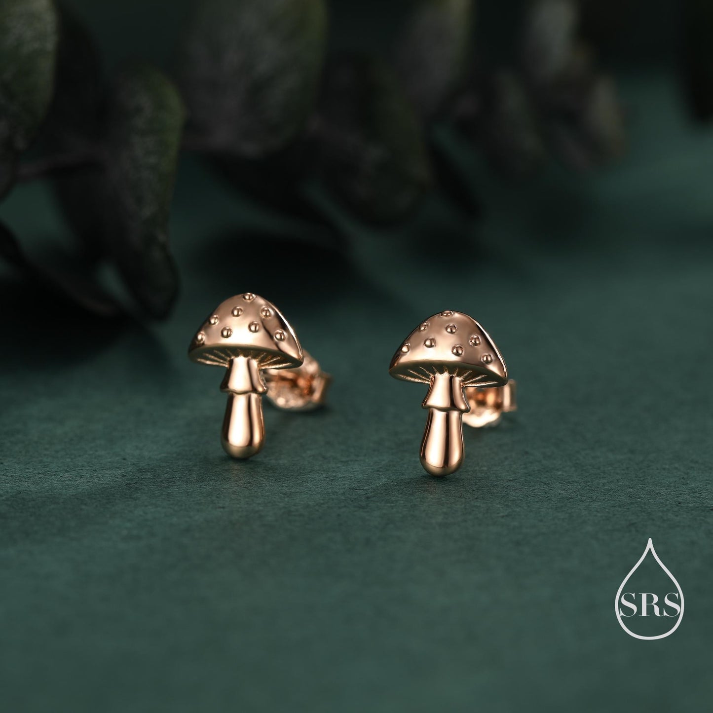 Cute Mushroom Stud Earrings in Sterling Silver, Oxidised Silver or Gold or Rose Gold Finish, Small Mushroom Earrings