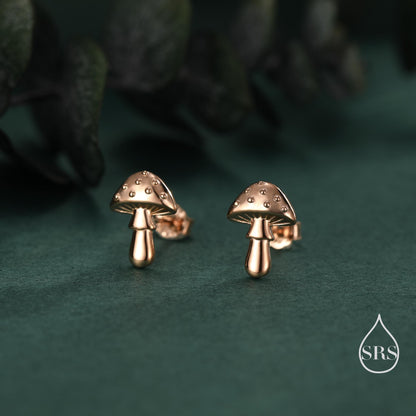 Cute Mushroom Stud Earrings in Sterling Silver, Oxidised Silver or Gold or Rose Gold Finish, Small Mushroom Earrings