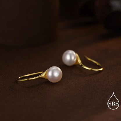 Genuine Freshwater Pearl Hook Earrings in Sterling Silver, Natural Freshwater Pearls, Silver or Gold, Ivory Pearl