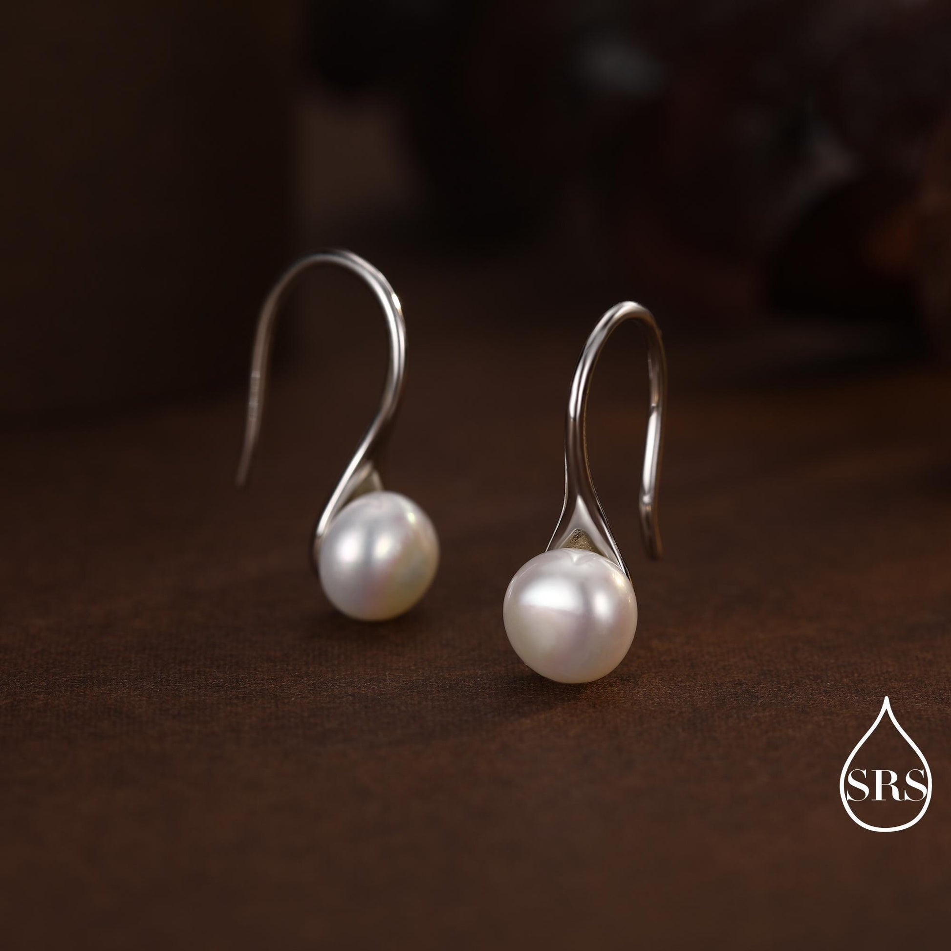 Genuine Freshwater Pearl Hook Earrings in Sterling Silver, Natural Freshwater Pearls, Silver or Gold, Ivory Pearl