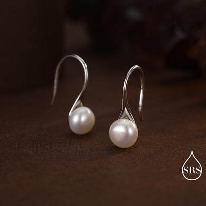 Genuine Freshwater Pearl Hook Earrings in Sterling Silver, Natural Freshwater Pearls, Silver or Gold, Ivory Pearl