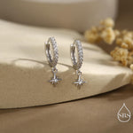 Tiny CZ Starburst Huggie Hoop Earrings in Sterling Silver, Silver or Gold, North Star Earrings, Sunburst Earrings, Celestial