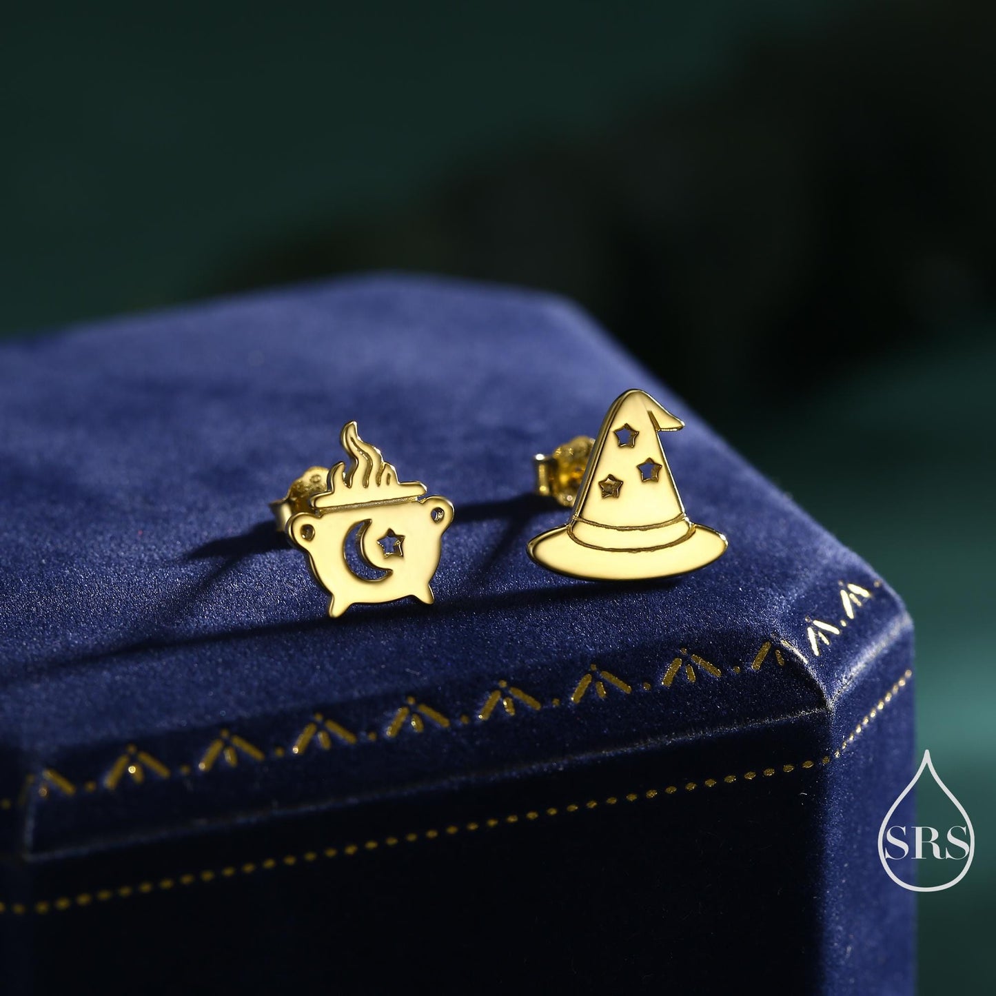 Mismatched Cauldron and Witch Hat Stud Earrings in Sterling Silver, Silver, Gold or Rose Gold, Small Halloween Earrings