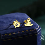 Mismatched Cauldron and Witch Hat Stud Earrings in Sterling Silver, Silver, Gold or Rose Gold, Small Halloween Earrings