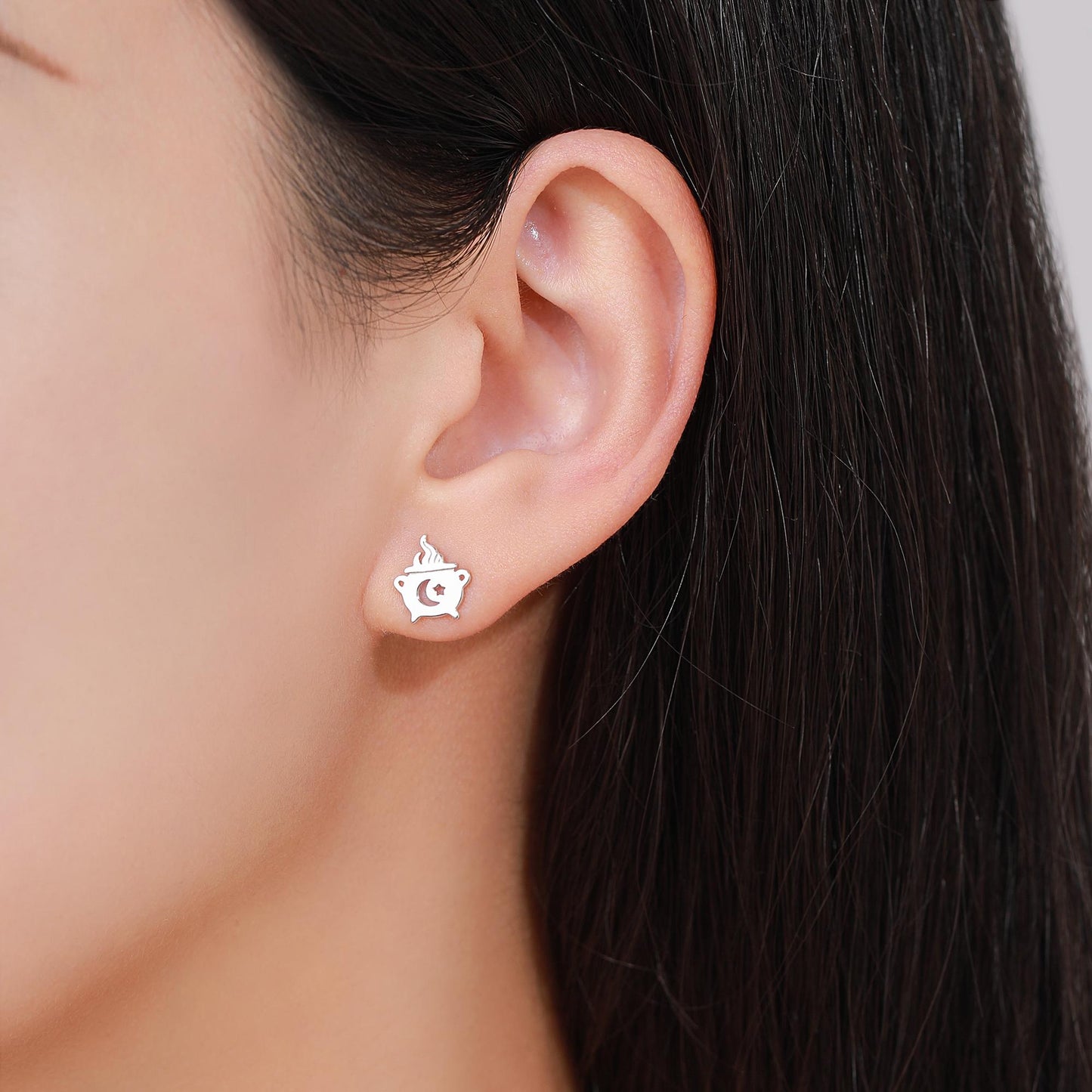 Mismatched Cauldron and Witch Hat Stud Earrings in Sterling Silver, Silver, Gold or Rose Gold, Small Halloween Earrings