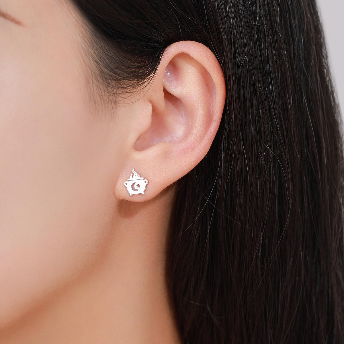 Mismatched Cauldron and Witch Hat Stud Earrings in Sterling Silver, Silver, Gold or Rose Gold, Small Halloween Earrings