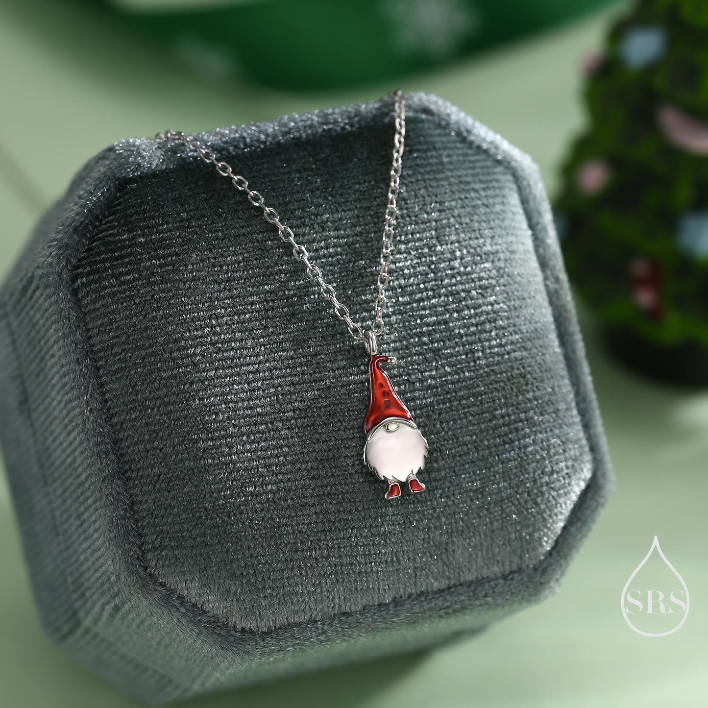 Tiny Gnome Pendant Necklace in Sterling Silver, Blue or Red, Cute Gnome Necklace, Silver Gnome Necklace