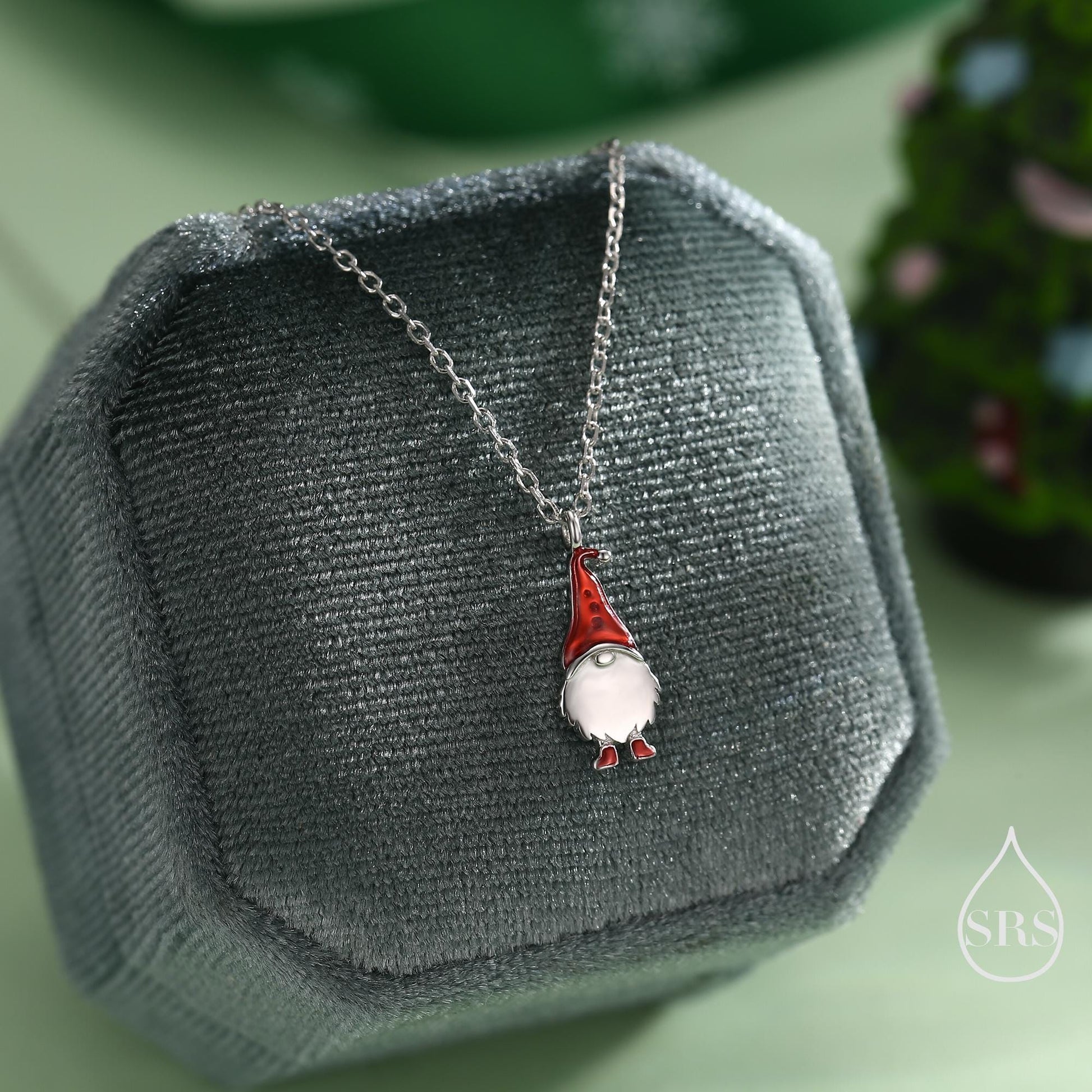 Tiny Gnome Pendant Necklace in Sterling Silver, Blue or Red, Cute Gnome Necklace, Silver Gnome Necklace