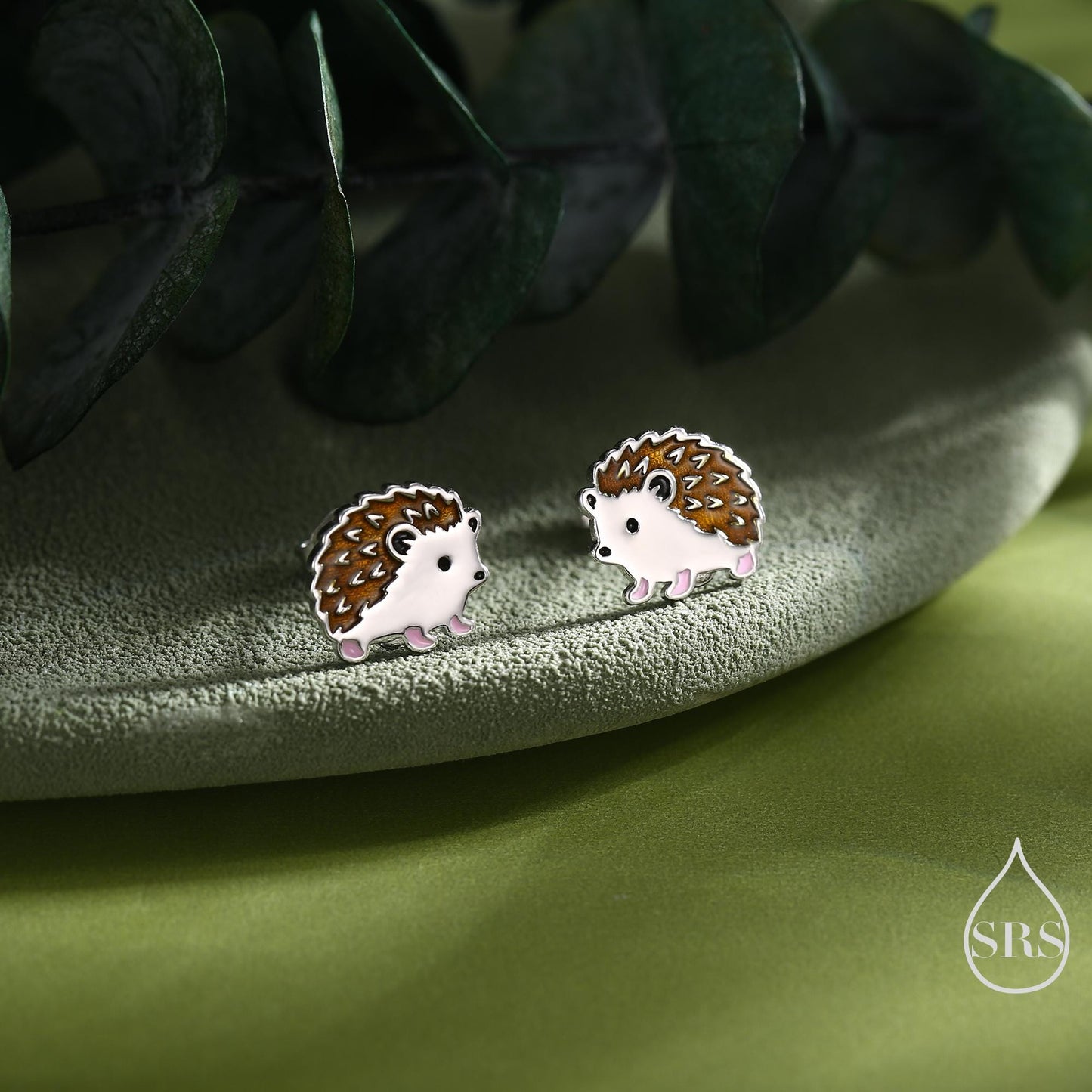 Enamel Hedgehog Stud Earrings in Sterling Silver, Hedgehog Earrings, Nature Inspired Animal Earrings