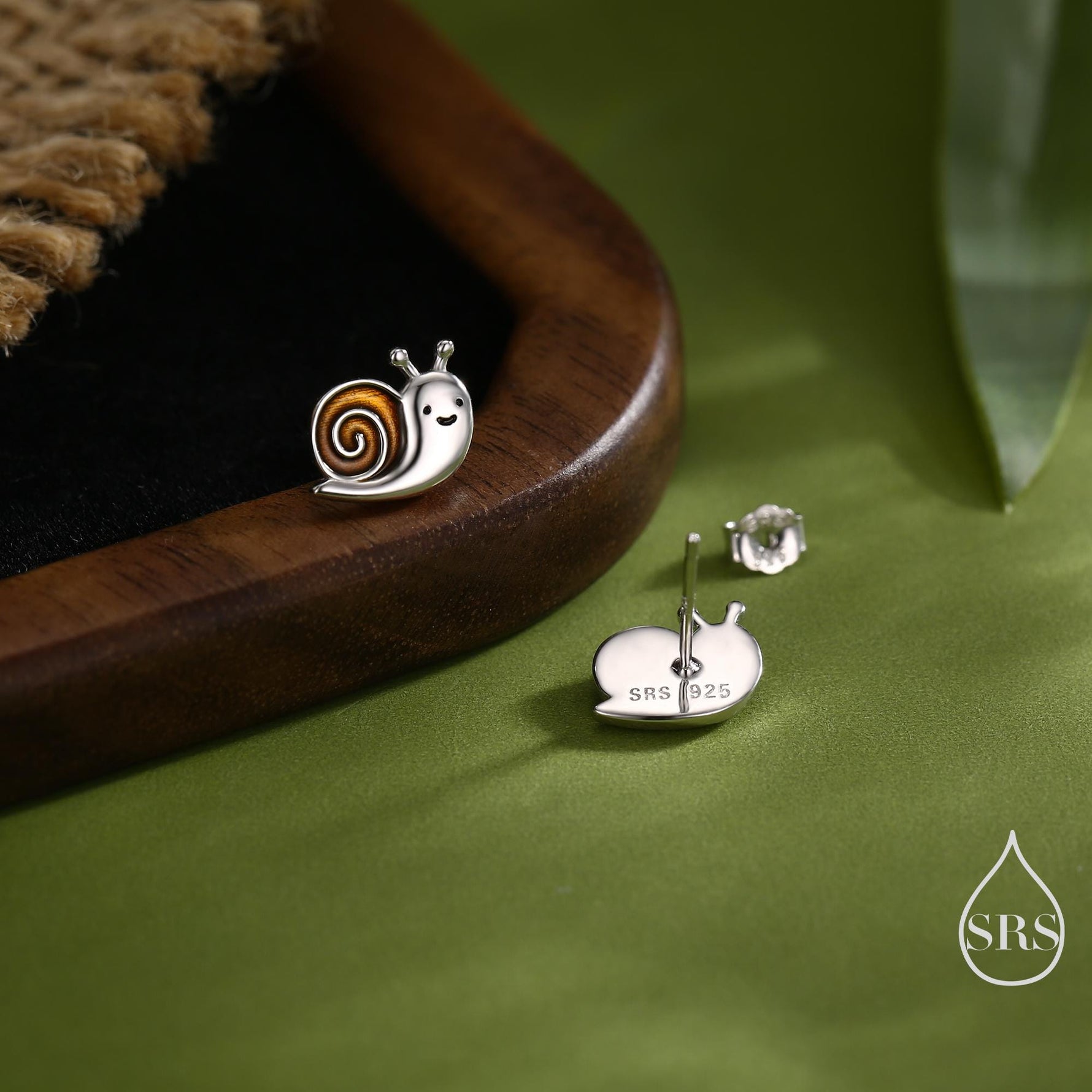 Enamel Snail Stud Earrings in Sterling Silver, Cute Snail Stud, Nature Inspired Design
