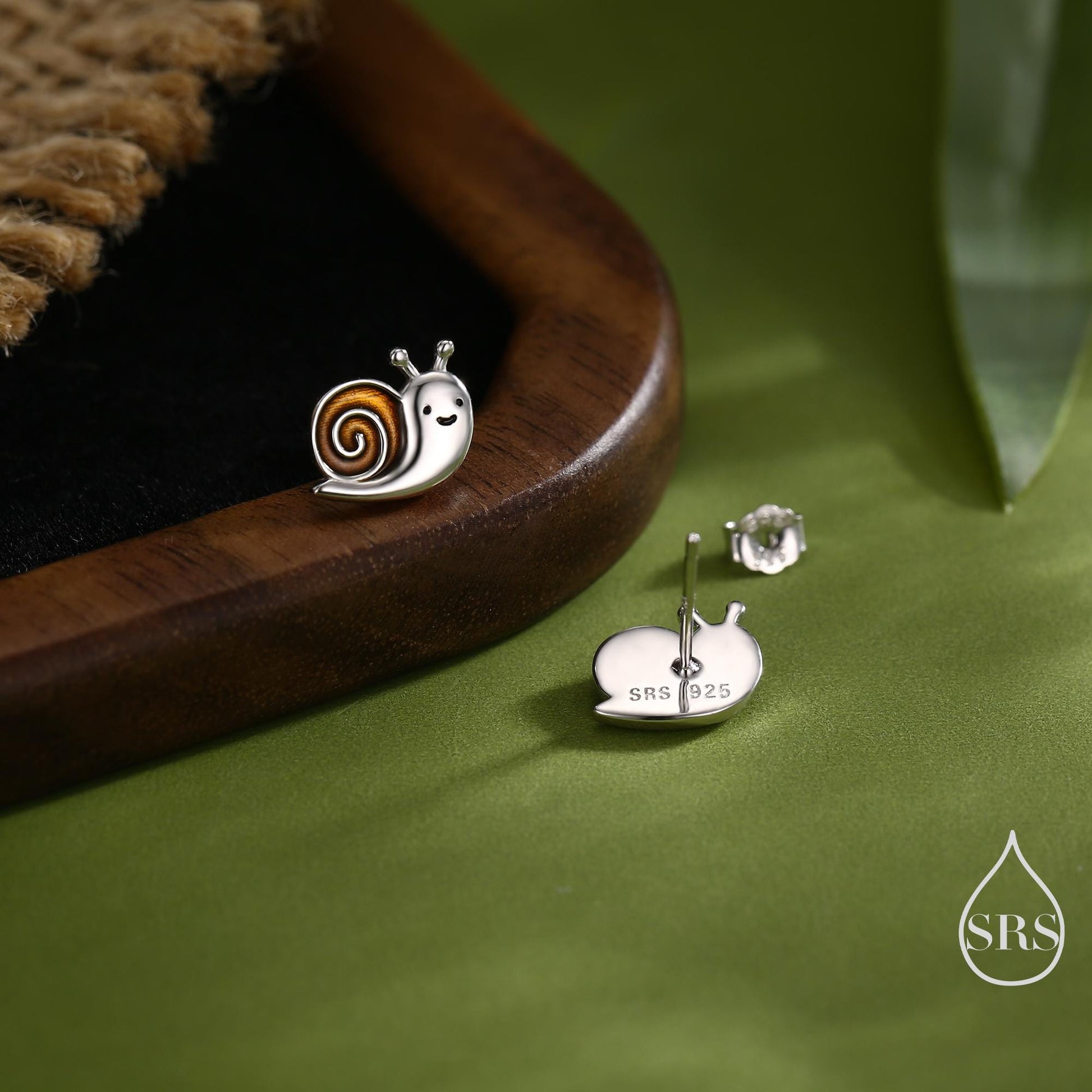 Enamel Snail Stud Earrings in Sterling Silver, Cute Snail Stud, Nature Inspired Design
