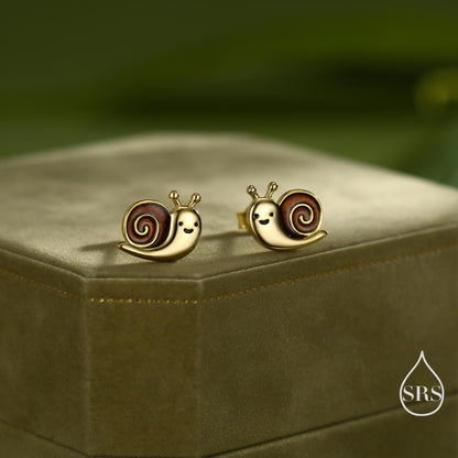 Enamel Snail Stud Earrings in Sterling Silver, Cute Snail Stud, Nature Inspired Design