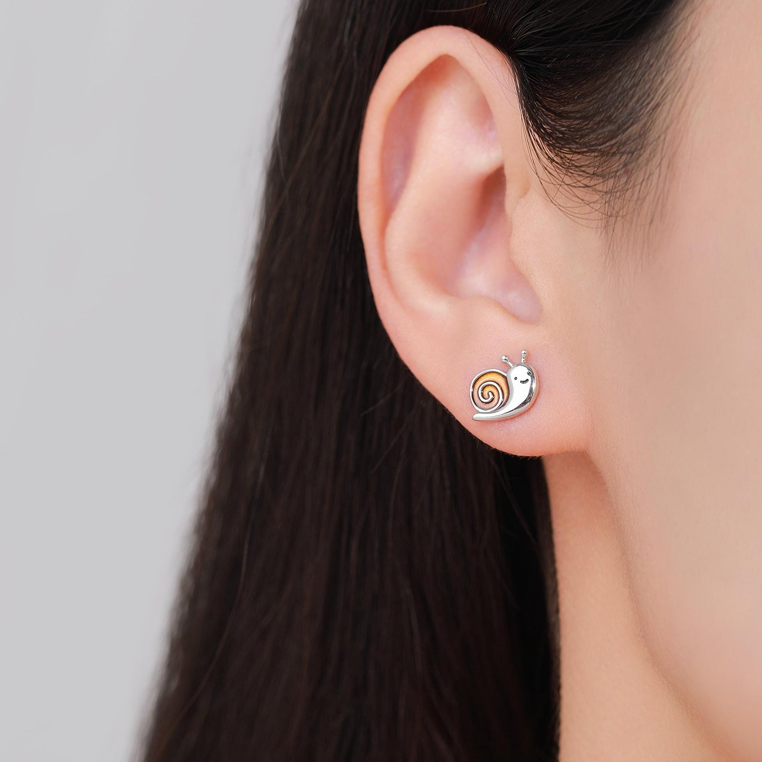 Enamel Snail Stud Earrings in Sterling Silver, Cute Snail Stud, Nature Inspired Design