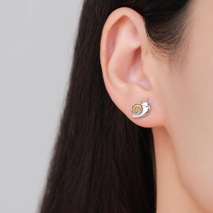 Enamel Snail Stud Earrings in Sterling Silver, Cute Snail Stud, Nature Inspired Design