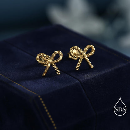 Braided Ribbon Bow Stud Earrings in Sterling Silver, Available in Silver, Gold or Rose Gold, Ribbon Earrings, Ribbon Bow Earrings