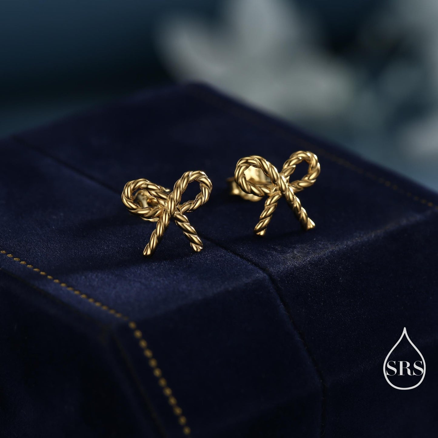 Braided Ribbon Bow Stud Earrings in Sterling Silver, Available in Silver, Gold or Rose Gold, Ribbon Earrings, Ribbon Bow Earrings