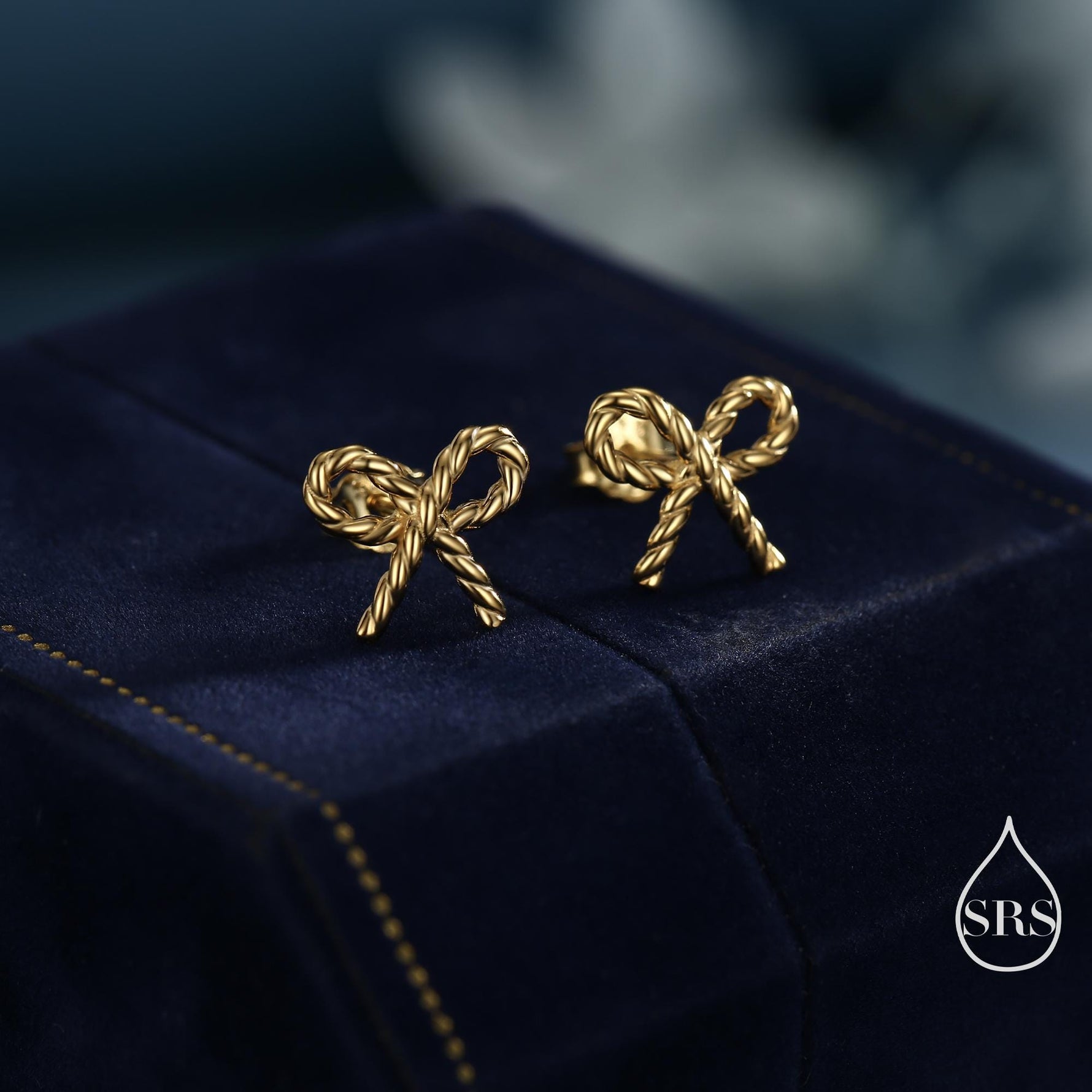 Braided Ribbon Bow Stud Earrings in Sterling Silver, Available in Silver, Gold or Rose Gold, Ribbon Earrings, Ribbon Bow Earrings