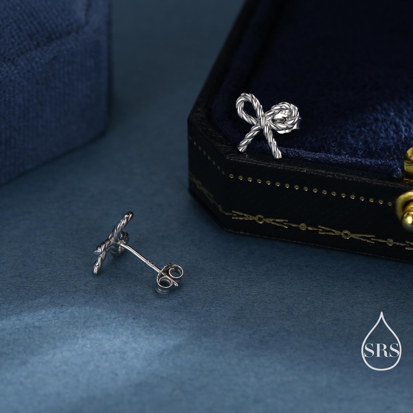 Braided Ribbon Bow Stud Earrings in Sterling Silver, Available in Silver, Gold or Rose Gold, Ribbon Earrings, Ribbon Bow Earrings