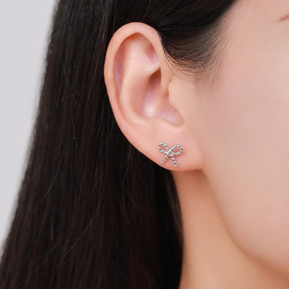 Braided Ribbon Bow Stud Earrings in Sterling Silver, Available in Silver, Gold or Rose Gold, Ribbon Earrings, Ribbon Bow Earrings