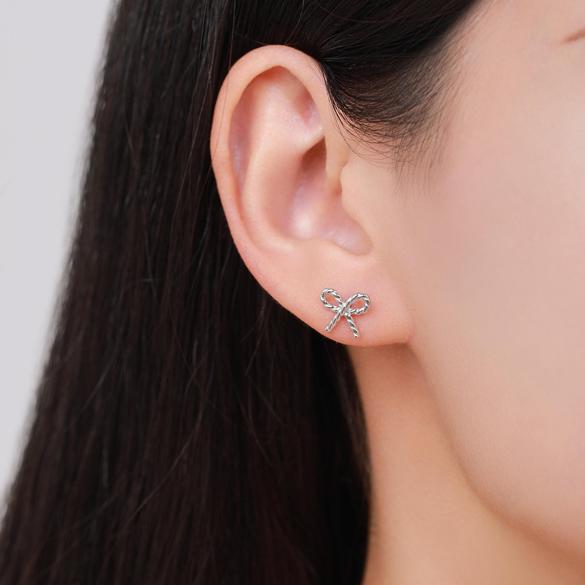 Sterling Silver Braided Bow 18G Screw Back Earrings with Ball Backs