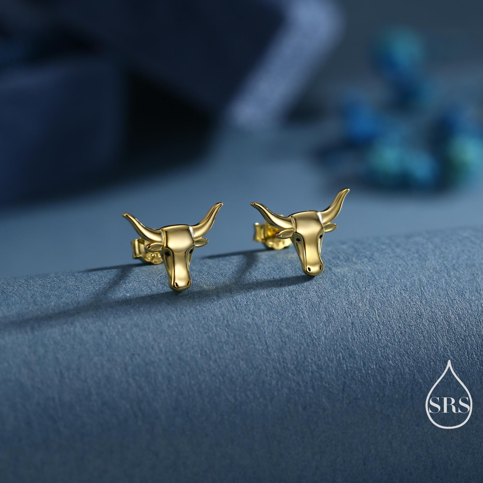 Sterling Silver Tiny Bull Head Stud Earrings, Silver or Gold or Rose Gold, Bull Earrings in Sterling Silver