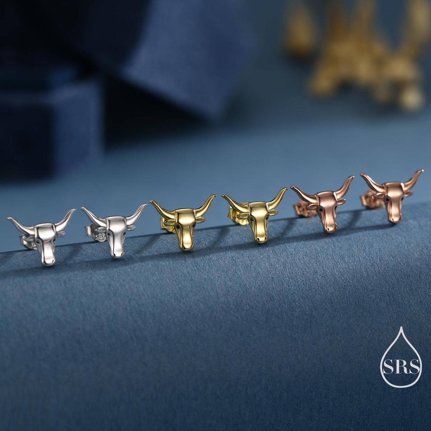 Sterling Silver Tiny Bull Head Stud Earrings, Silver or Gold or Rose Gold, Bull Earrings in Sterling Silver