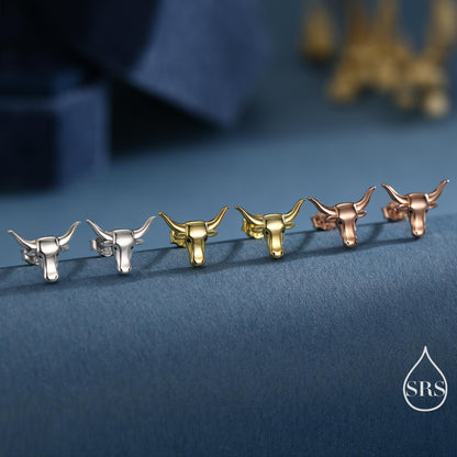 Sterling Silver Tiny Bull Head Stud Earrings, Silver or Gold or Rose Gold, Bull Earrings in Sterling Silver