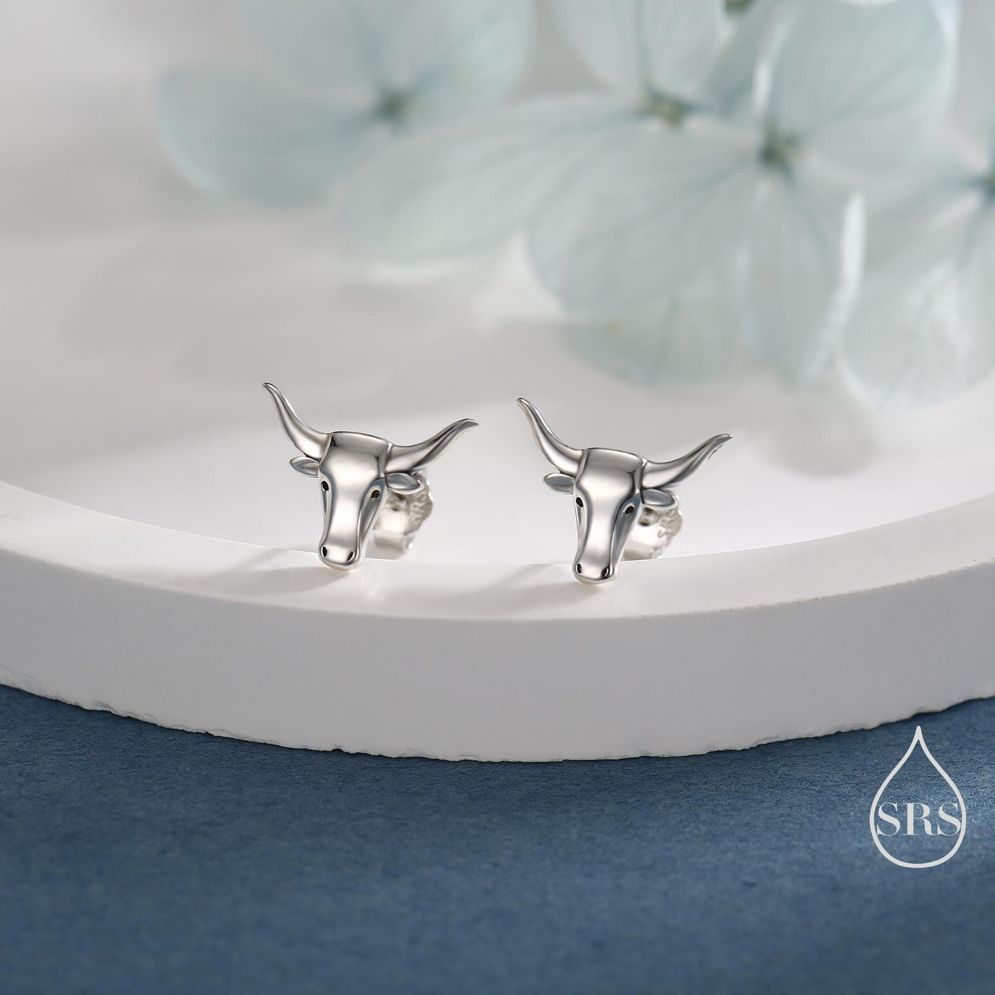 Sterling Silver Tiny Bull Head Stud Earrings, Silver or Gold or Rose Gold, Bull Earrings in Sterling Silver