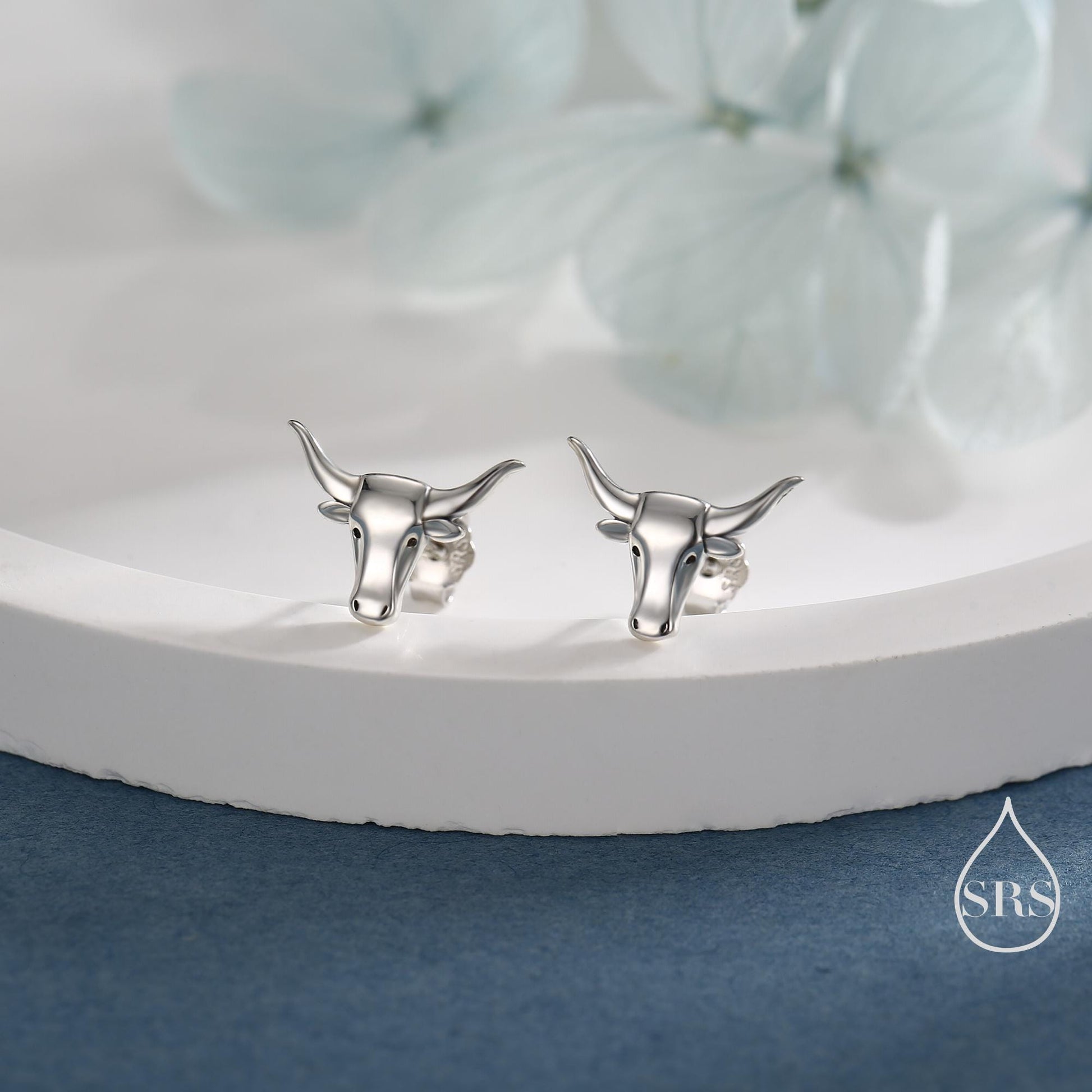 Sterling Silver Tiny Bull Head Stud Earrings, Silver or Gold or Rose Gold, Bull Earrings in Sterling Silver