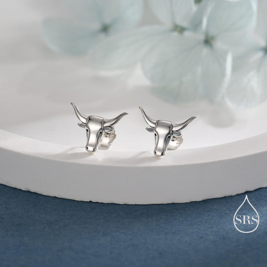Sterling Silver Tiny Bull Head Stud Earrings, Silver or Gold or Rose Gold, Bull Earrings in Sterling Silver