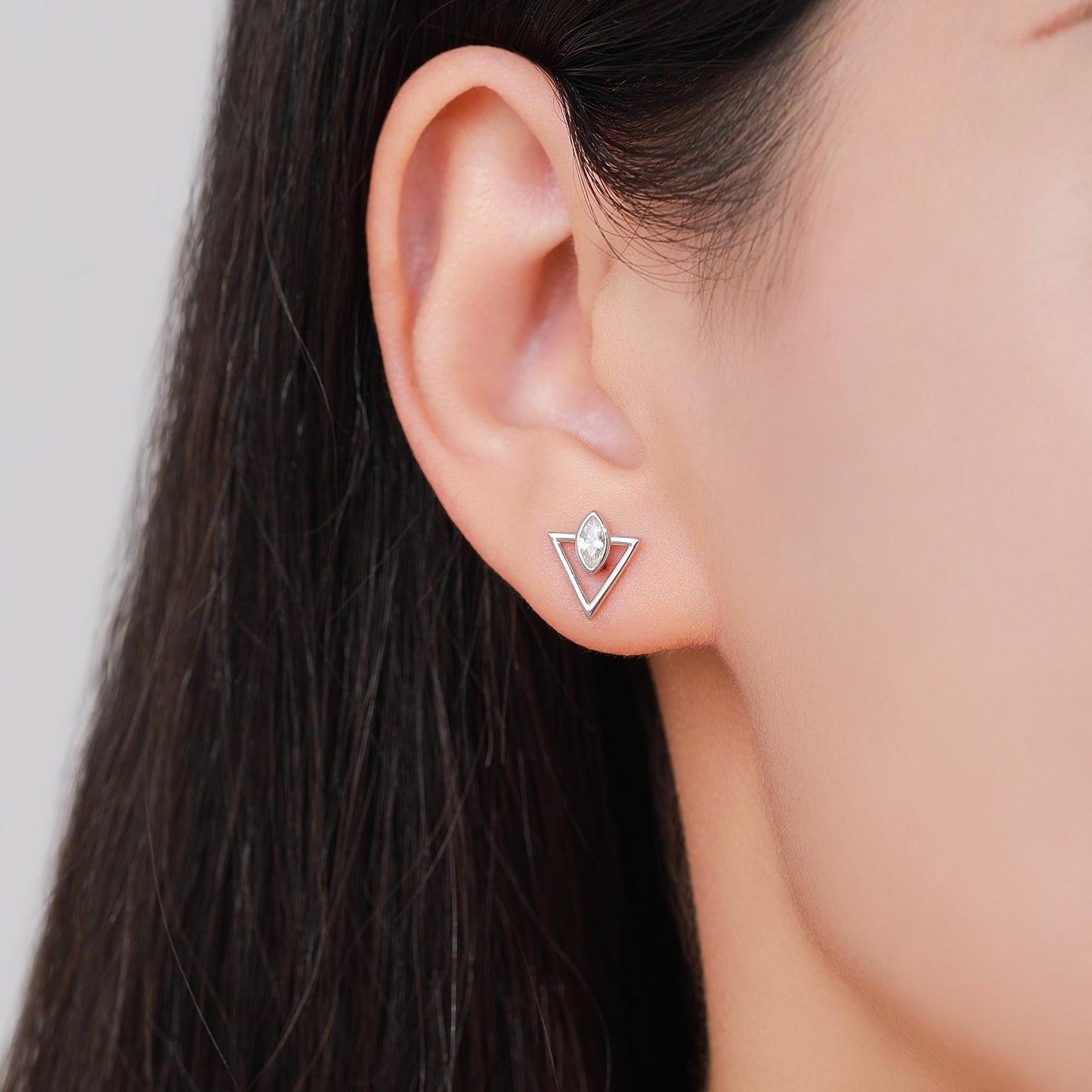 Sterling Silver Triangle and Marquise CZ Arrow Arrowhead Stud Earrings, Silver, Gold, Simple and Elegant Jewellery, Open Triangle Earrings