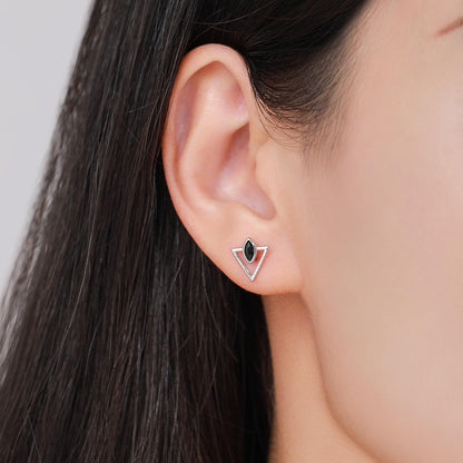 Sterling Silver Triangle and Black Marquise CZ Arrow Arrowhead Stud Earrings, Silver, Gold, Open Triangle Earrings