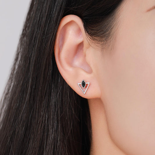 Sterling Silver Triangle and Black Marquise CZ Arrow Arrowhead Stud Earrings, Silver, Gold, Open Triangle Earrings