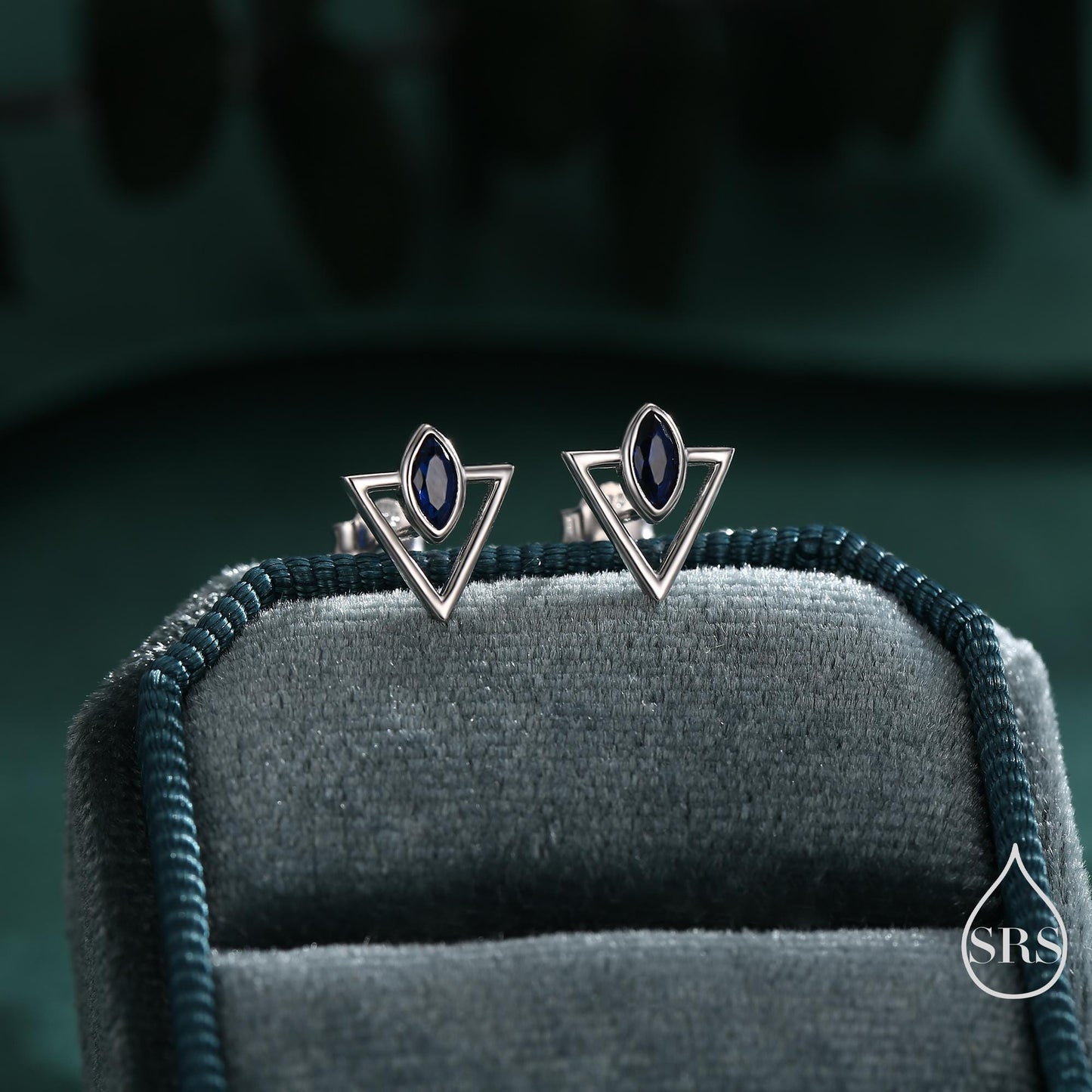 Sterling Silver Triangle and Sapphire Blue Marquise CZ Arrow Arrowhead Stud Earrings, Silver, Gold, Open Triangle Earrings