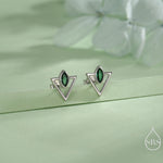 Sterling Silver Triangle and Emerald Green Marquise CZ Arrow Arrowhead Stud Earrings, Silver, Gold, Open Triangle Earrings