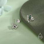 Sterling Silver Triangle and Emerald Green Marquise CZ Arrow Arrowhead Stud Earrings, Silver, Gold, Open Triangle Earrings