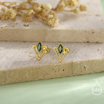 Sterling Silver Triangle and Emerald Green Marquise CZ Arrow Arrowhead Stud Earrings, Silver, Gold, Open Triangle Earrings
