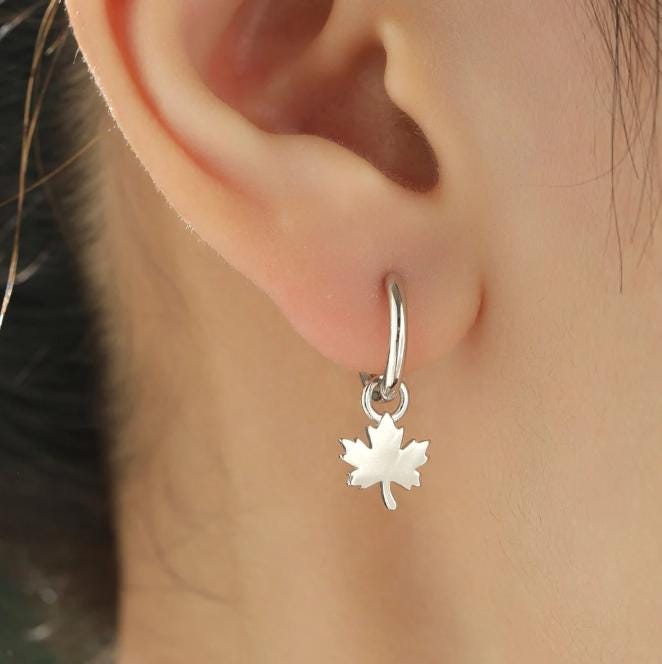 Leaf and Tree Charms for Huggie Hoops in Sterling Silver, Nature-Inspired Botanical Charms for Hoop Earrings, Leaf Hoop Charms
