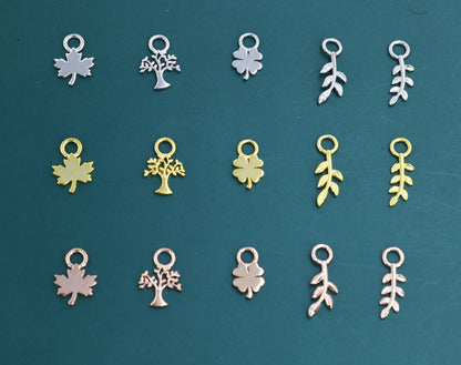 Leaf and Tree Charms for Huggie Hoops in Sterling Silver, Nature-Inspired Botanical Charms for Hoop Earrings, Leaf Hoop Charms