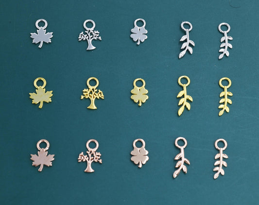 Leaf and Tree Charms for Huggie Hoops in Sterling Silver, Nature-Inspired Botanical Charms for Hoop Earrings, Leaf Hoop Charms