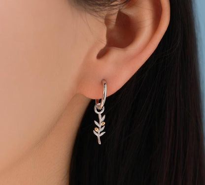 CZ and Enamel Leaf Charms for Huggie Hoops in Sterling Silver, Nature-Inspired Botanical Charms for Hoops Earrings, Leaf Hoop Charms