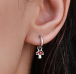 Enamel Mushroom Charms for Huggie Hoops in Sterling Silver, Nature-Inspired Botanical Charms for Hoops Earrings, Mushroom Hoop Charms