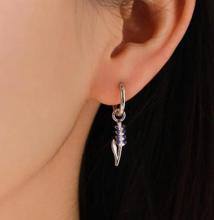 Sterling Silver Enamel Flower Charms for Hoop Earrings, Lavender, Bluebell and Lily of the Valley Charms for Huggie Hoops